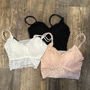 Set of three lace bralettes with padding - never worn